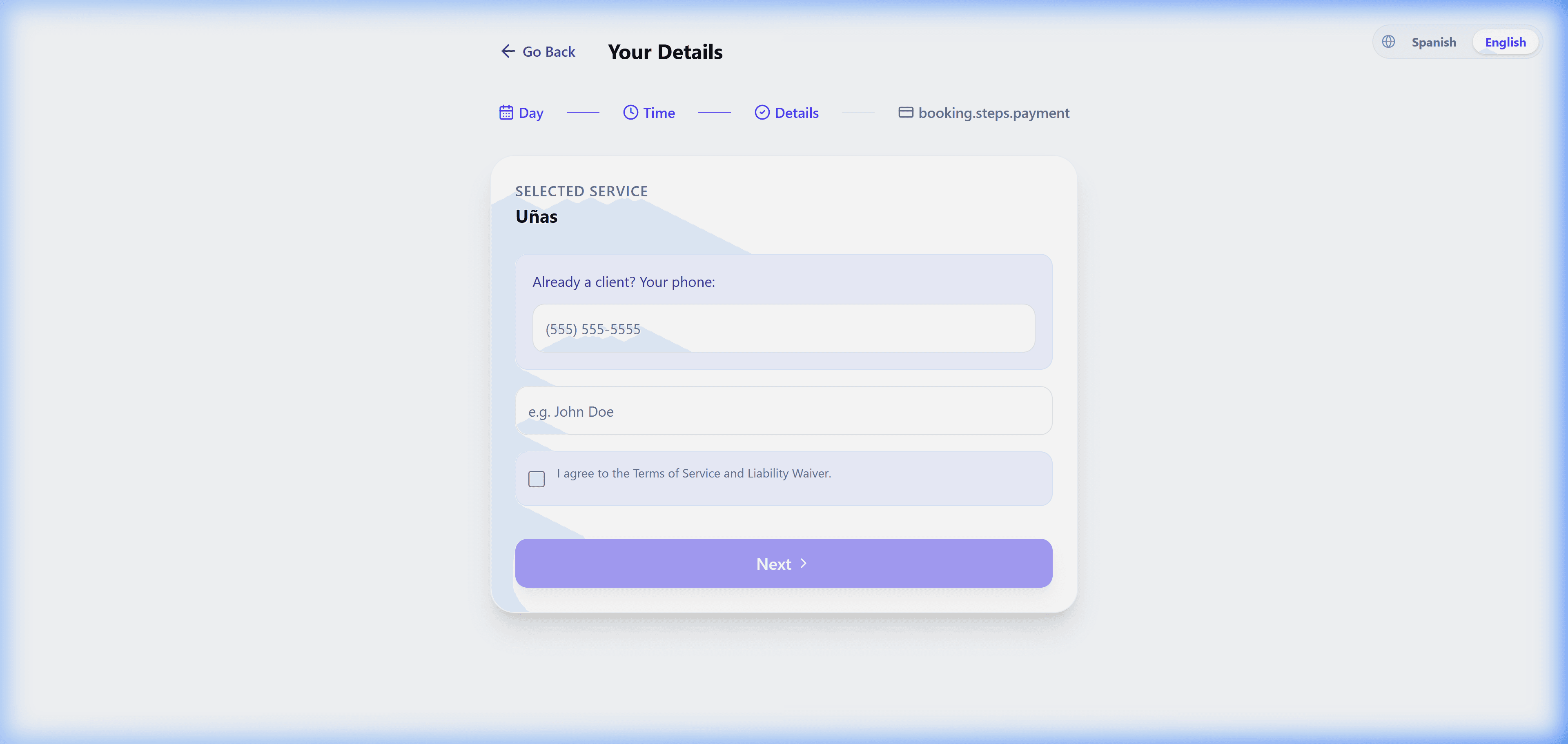 Formulario de reserva y confirmación